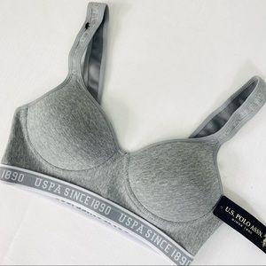 U.S. POLO ASSN. intimates Sports bra GREY WHITE Sporty bra formed cups NEW M